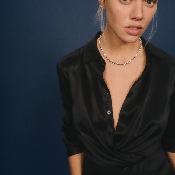 Brown Satin Button-Down Dress - Picture 4 of 5